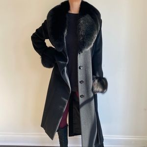 Wool & real *FOX* fur long winter dress coat